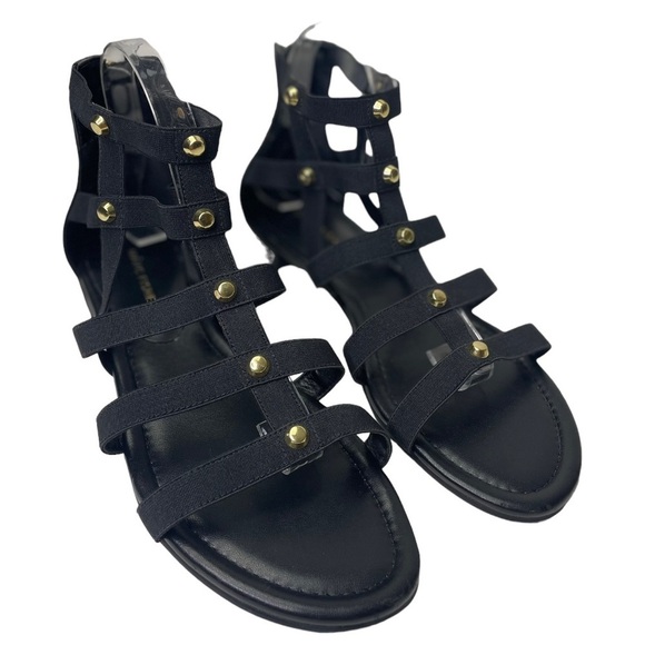 Marc Fisher Pammy Women’s Black Gladiator Sandals With Gold Studs - Picture 8 of 9